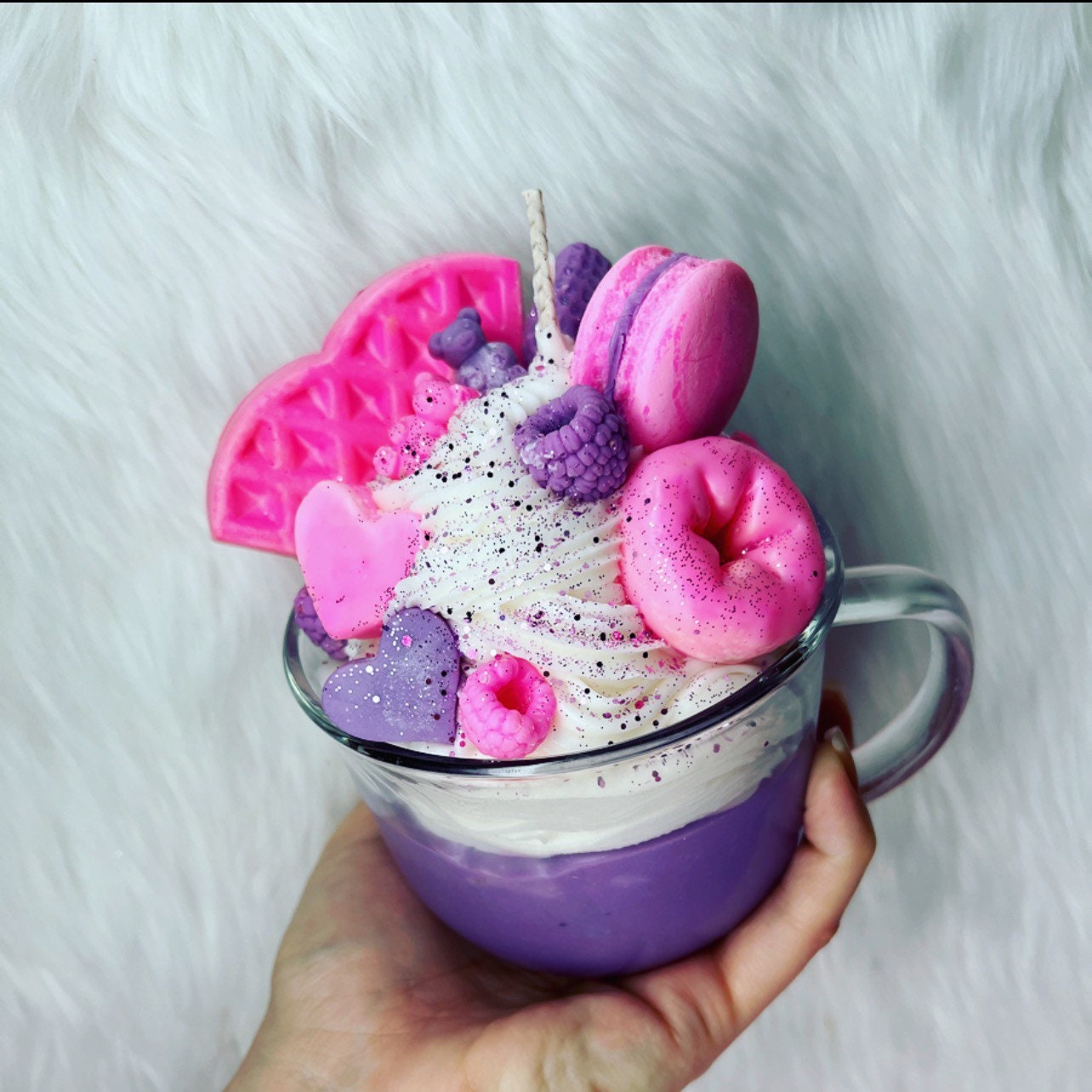 Pink/purple Dessert candle in a cup